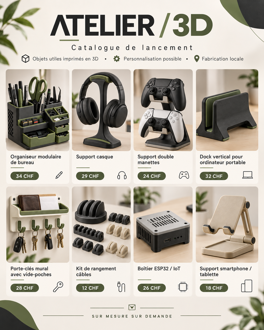 Catalogue de lancement avec objets imprimés en 3D